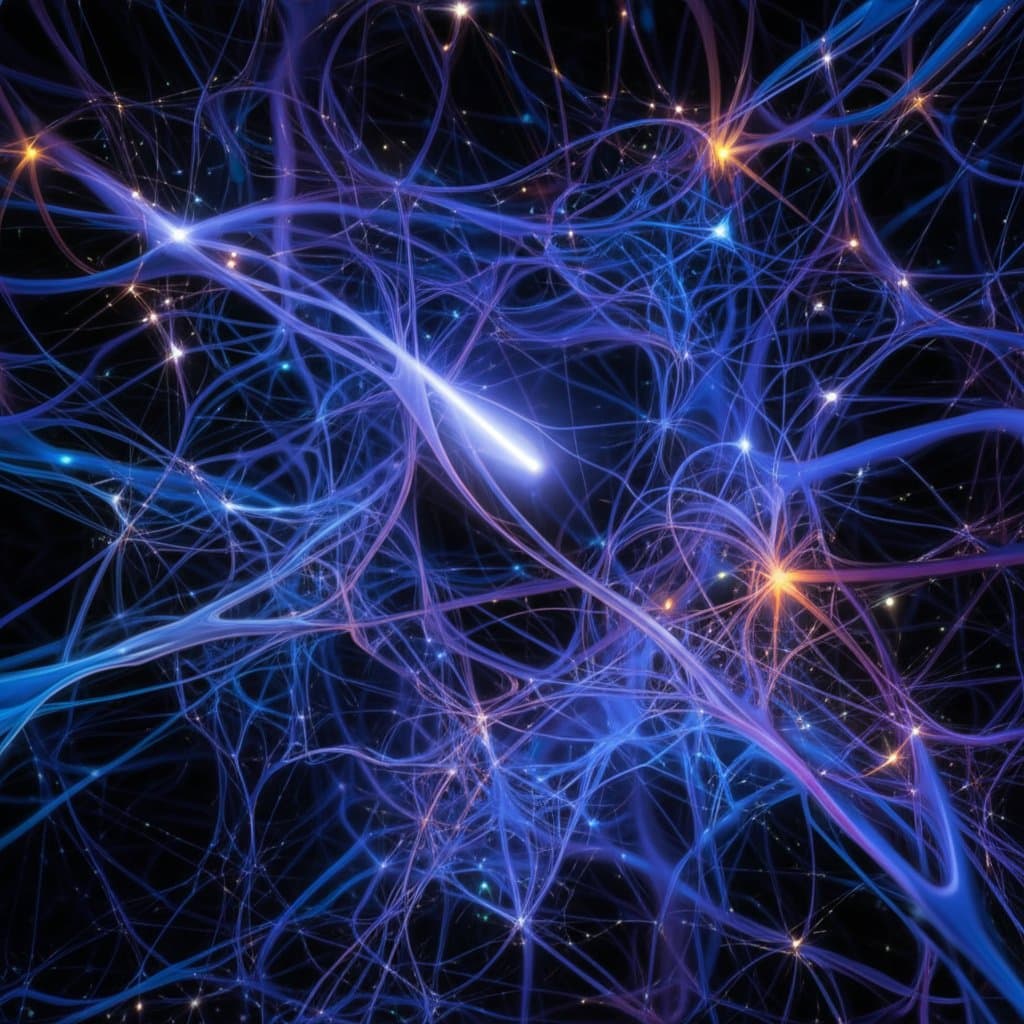 abstract visualization of a web crawler navigating a complex network of data